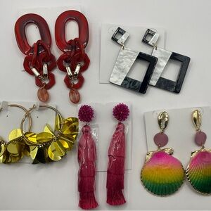 Lot Of 5 Statement Earrings- Acrylic, Tassel, Seashell, Multicolor , Sequin-G7